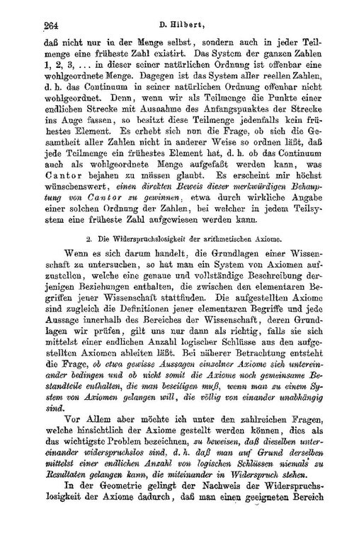 ヒルベルト『数学の問題』第2問題のページ（1900年）