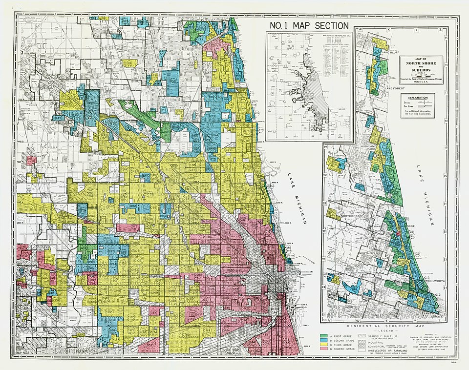 1937 年シカゴの HOLC 住宅安全地図(赤線引き)