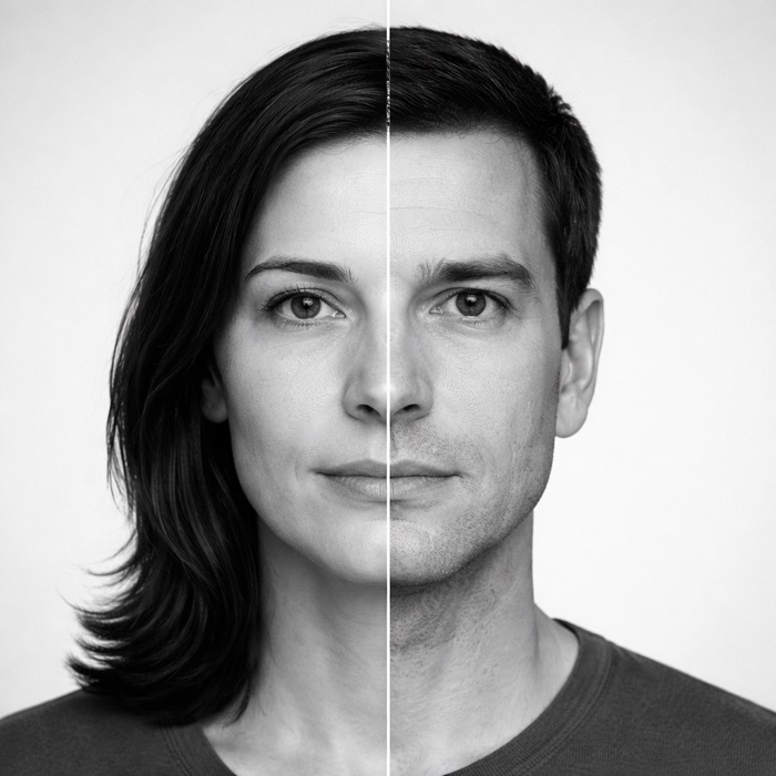 キメラ顔刺激: 左半分が女性、右半分が男性の合成画像